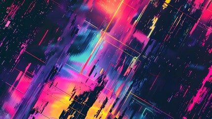 A dynamic abstract featuring vibrant neon geometric shapes and lines, creating an electrifying and modern visual effect.