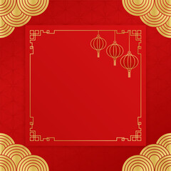 Happy Chinese New Year. Gold lantern on red background. Banner design china lunar calendar animal with empty space for text. Vector EPS10.