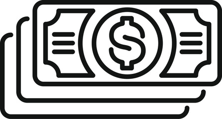 Simple line art illustration showing a stack of dollar bills, representing concepts like wealth, finance, and payment