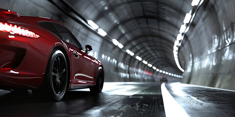 Obraz premium Busy Subway Platform with Modern Lighting, Illuminated Tunnel with a Moving Car.
