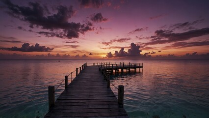 Obraz premium Tranquil Sunset Over Ocean Pier