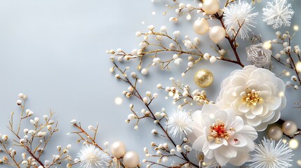 Tranquil Winter Floral Arrangement with White Blossoms and Berries