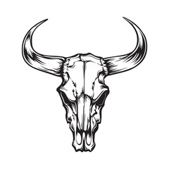 Bull Skull Black White Vector Illustration Stock Vector isolated on white background