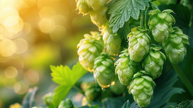 Fresh green hops branch on color background