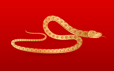 Traditional chinese Dragon gold zodiac sign isolated on red background for card design print media or festival. China lunar calendar animal happy new year. Vector Illustration.
