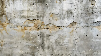 Obraz premium Weathered concrete wall with visible cracks and peeling, illustrating the effects of age and decay.
