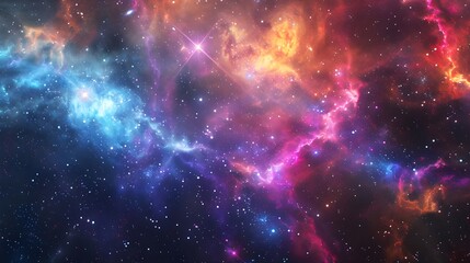 Cosmic nebula with swirling colors of blue, pink, and purple in a vibrant space-themed composition.