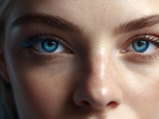 Naklejka premium Blue eyes closeup, closeup of woman face makeup