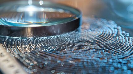 a fingerprint being examined under a magnifying glass