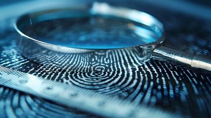 a fingerprint being examined under a magnifying glass