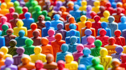 Colorful miniature figures representing a diverse crowd, symbolizing community and diversity concepts in a vibrant manner.