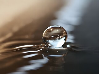 A lone, glistening droplet of water suspended in mid-air, about to land on a single, silky strand of hair, rendered in extreme close-up, with the hair's smooth texture Generative AI