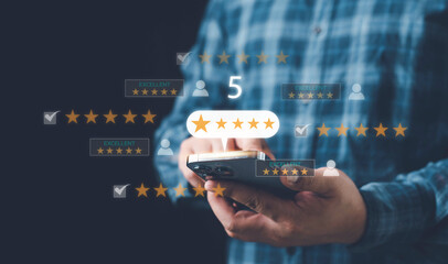 Customer Satisfaction Survey concept, 5-star satisfaction, service experience rating online...