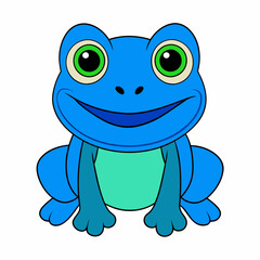 create us a cute cartoon frog with big blue eyes  vector illustration