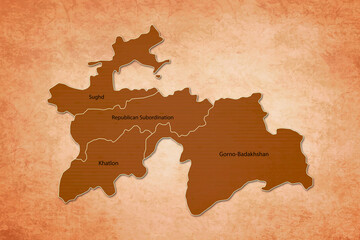 Naklejka premium Tajikistan Map. Tajikistan Map with federal states in A vintage Color Texture Background