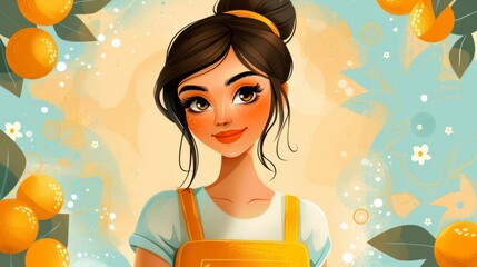 Illustration of a girl from an advertisement for cleaning services.
