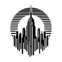 Huge cityscape silhouette. Manhattan's towering skyscrapers logo.