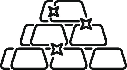 Line art illustration of gold bars stacking up with shining stars depicting wealth growth, investment and savings concept