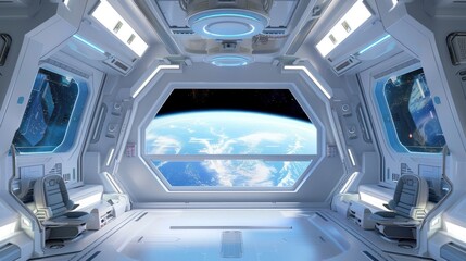 Spaceship Interior with Earth View