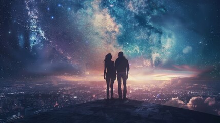 Fototapeta premium Couple united to face future, bond strong amid world of opportunities and challenges