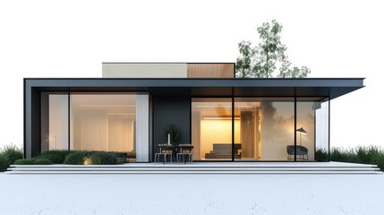 Modern minimal house, 3D rendering illustration, sleek design, and clean lines on a white background
