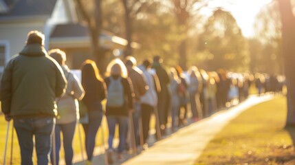 People lining up to vote outside a polling place, civic duty
