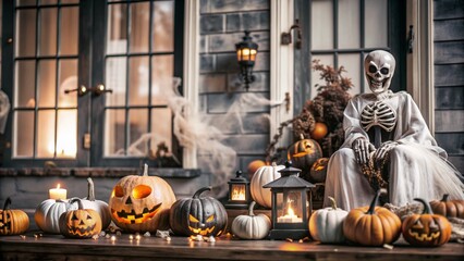 Obraz premium halloween background with pumpkin and bats