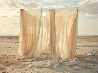 Cream Draped Fabric in Desert Landscape