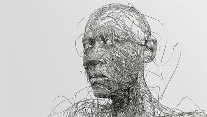 Intricate Wire Sculpture of Human Head
