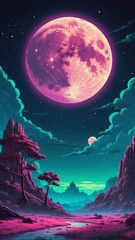 moon in the sky retro neon theme