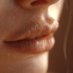 Fototapeta premium A close-up of human lips, showing the fine texture of the skin and natural color