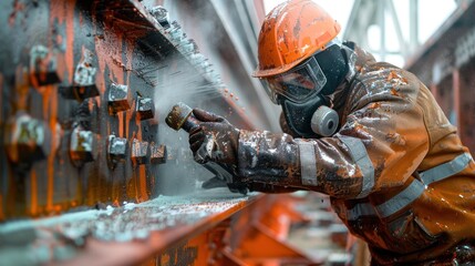 A worker applying a protective coating to a metal structure, preventing corrosion