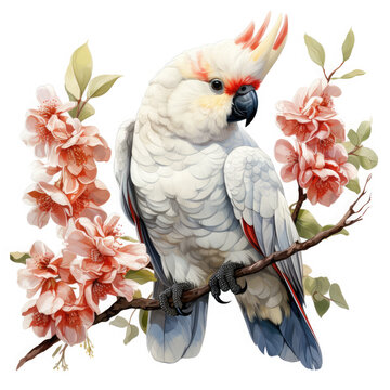 recommend clip art: Watercolor Cockatoo, clipart Illustration, Generative Ai