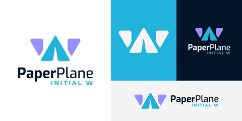 Naklejka premium Creative Initial W Paper Plane Origami Logo Design Branding Template