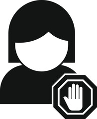 Black silhouette of a girl showing stop sign gesture for access denied warning