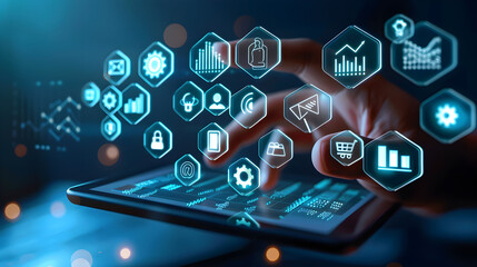 a Digital Interface Featuring Hexagonal Icons  