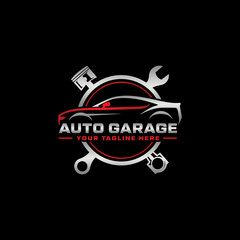 Auto garage company Logo. Auto repair service logo, badge, emblem, template.