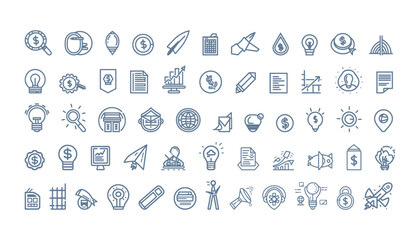 Startup pivoting icon collection set.Containing innovation, adaptability, iterate, disruption, Startups, Innovation, Planning, Funding, Customers, Market ,bifurcation, agile icon.Simple line vector.