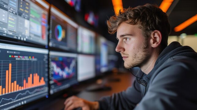 An analyst using predictive analytics software to forecast trends, showcasing the future of data analysis