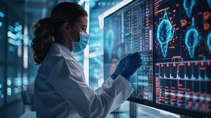 A medical researcher examining patient data to study disease patterns, showcasing the role of data analysis in healthcare
