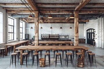 Modern coffee shop interior with industrial design showcasing sophistication elegance and a welcoming atmosphere