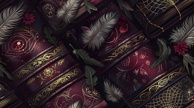 Antique Fairytale Tomes Adorned with Dreamcatchers in a Cinematic Moody Lighting