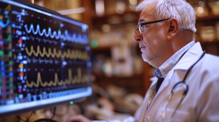 A doctor reviewing a patient's heart monitor data, highlighting cardiology and heart health