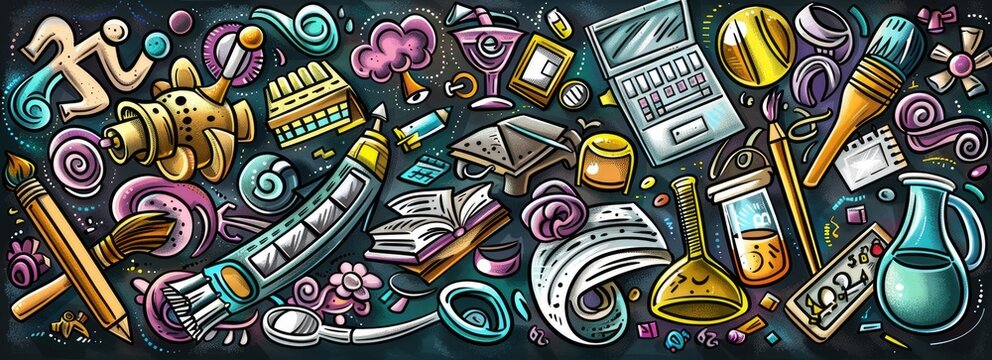 Colorful Doodle Art with Various Objects