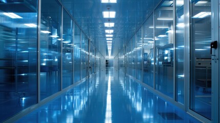 Fototapeta premium A cleanroom environment in a semiconductor manufacturing plant, emphasizing precision and contamination control
