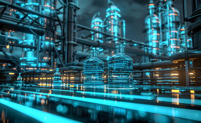 Fototapeta premium Digital water supply system, Internet elements, technology elements, holographic projection, science fiction