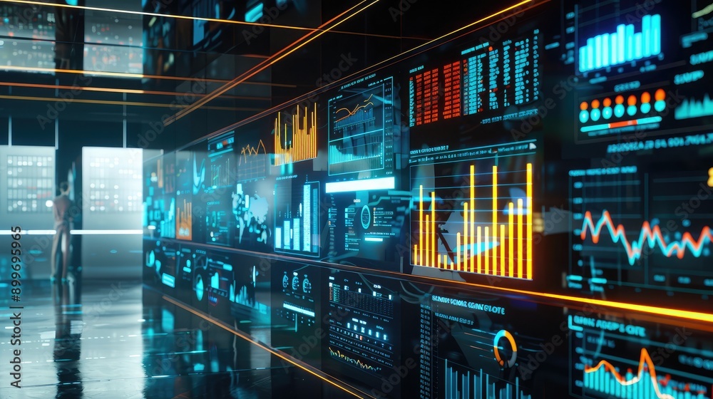 Poster charts and graphs on a modern office wall, symbolizing the integration of data visualization in inve
