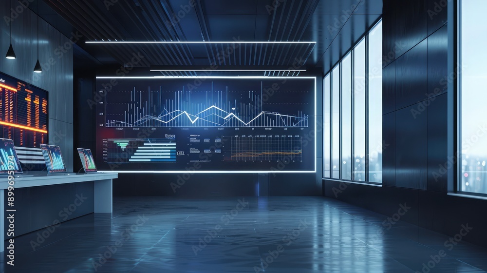 Poster charts and graphs on a modern office wall, symbolizing the integration of data visualization in inve