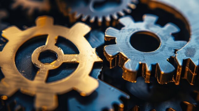 Close-up of interlocking gears, symbolizing partnership and unity.