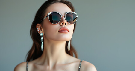 a woman wearing sunglasses with silver earrings